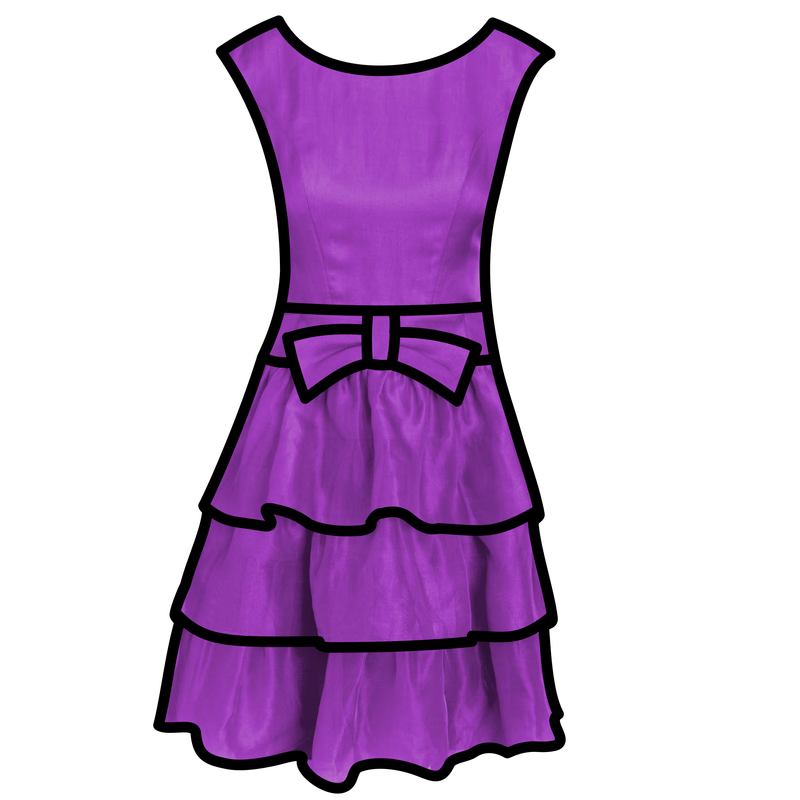 a purple frock dress with ruffles.